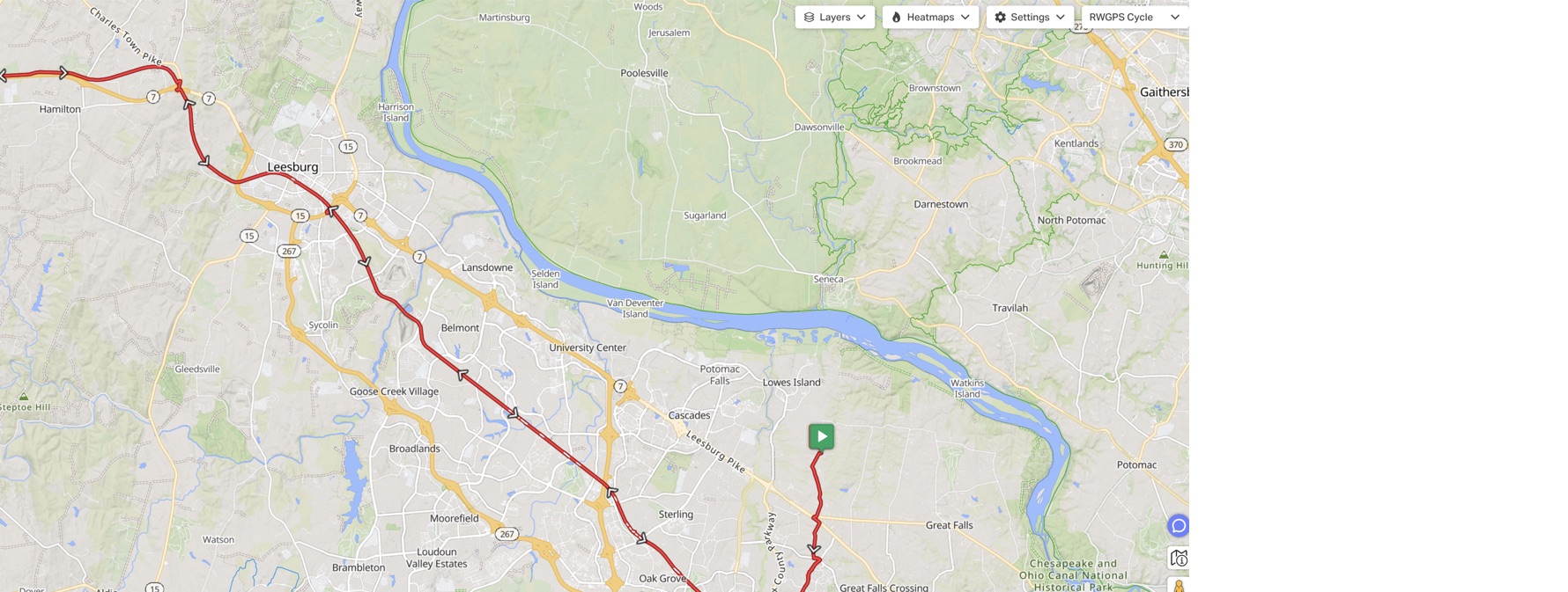 Route map from Falls Church to Magnolia's in Northern Virginia