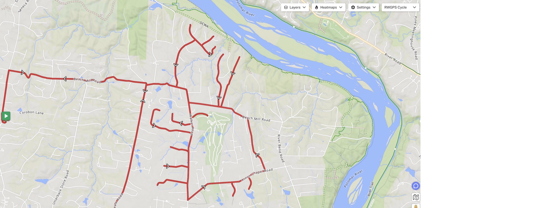 Map of the Great Falls Loop cycling route