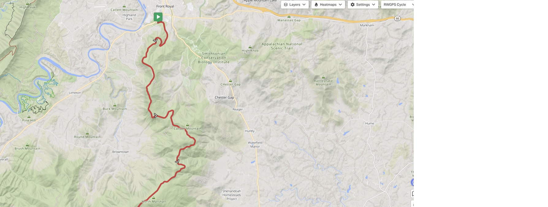 Route map for the Hogback Mountain cycling climb