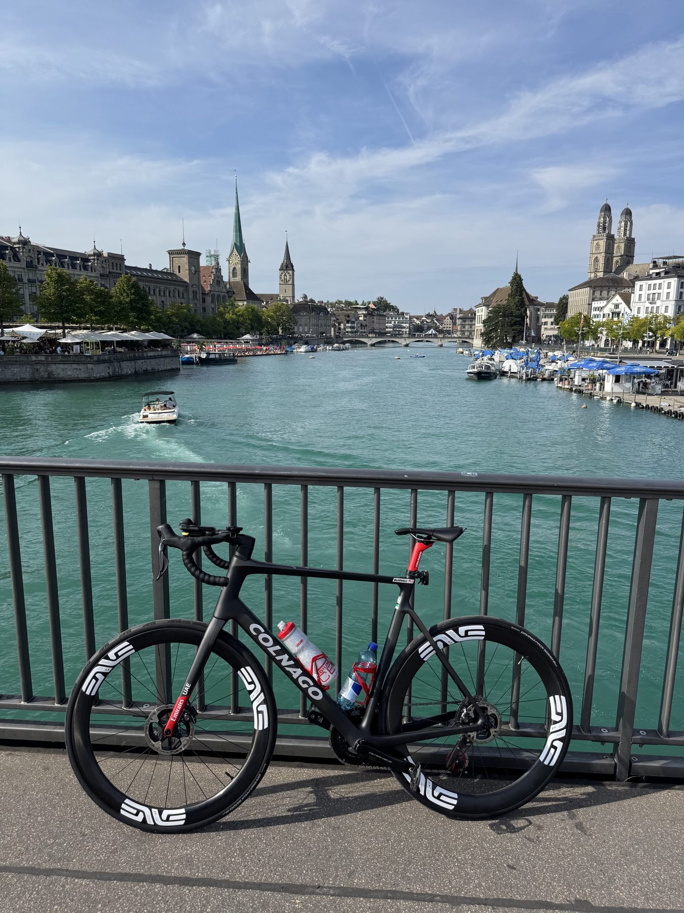 A road bicycle beside the water in Zurich before the challenge